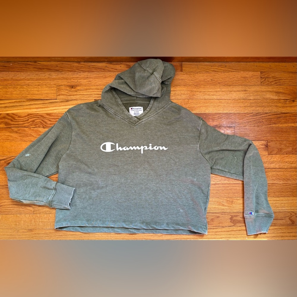Champion Olive Green Cropped Hooded Sweatshirt Women’s XL